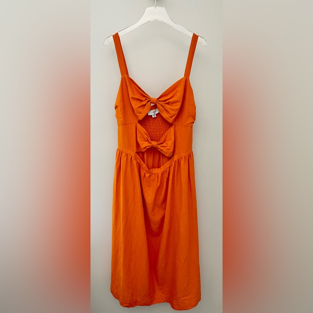 Vibrant Orange Linen Blend Cutout Midi Dress - Picture 9 of 16